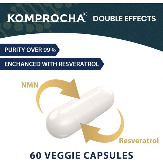 KOMPROCHA Maximum Strength NMN Capsules with Trans-Resveratrol, 1100mg Per Serving, 60 Capsules
