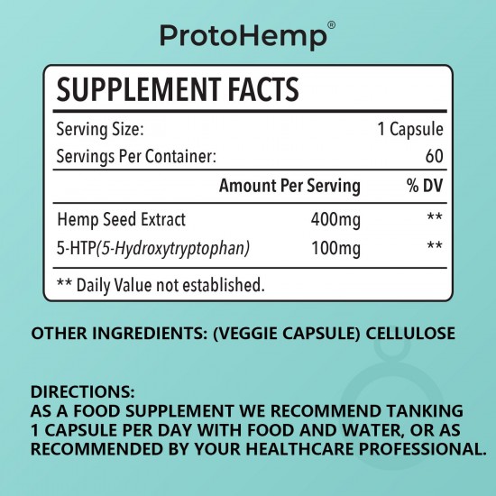 ProtoHemp 5-HTP with Hemp Extract 24000MG 60 Capsule, Max Absorption Formula