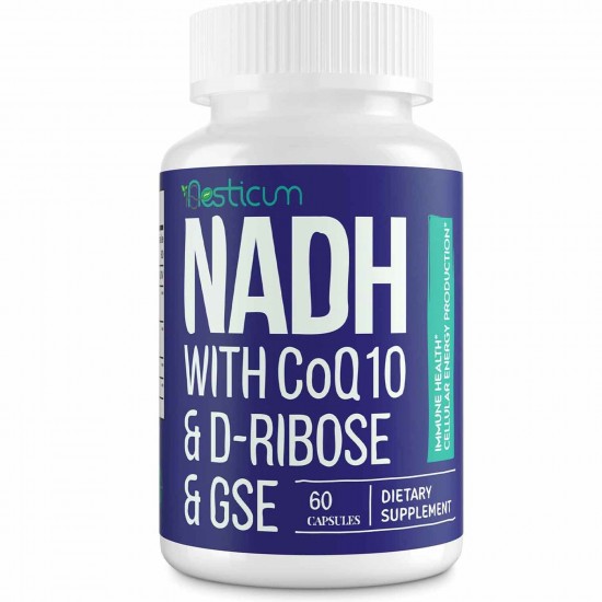 Aesticum NADH 50mg + CoQ10 200mg + D-Ribose 150mg Supplement, 60 Veggie Capsules