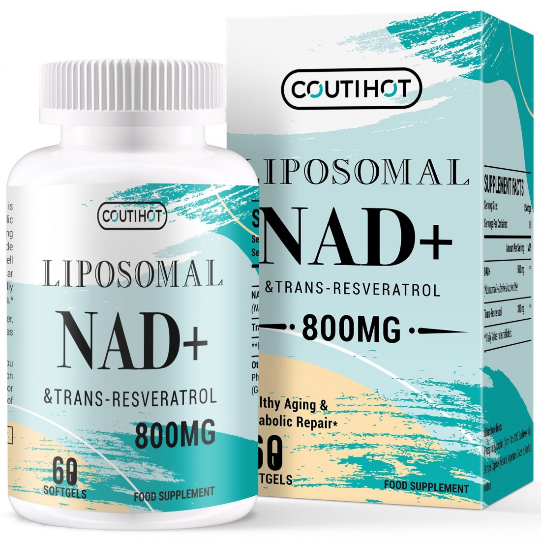 Buy Coutihot Liposomal NAD+500mg with Trans-Resveratrol 300mg 60 Softgels