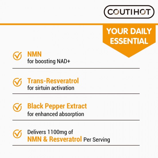 Coutihot NMN + Trans-Resveratrol 1100mg with Black Pepper Extract 60 Capsules