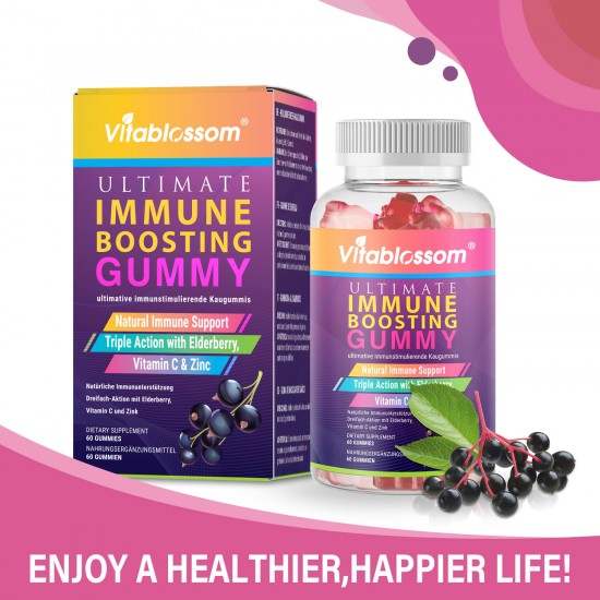 Vitablossom Black Elderberry Gummies with Zinc and Vitamin C for Adults and Kids